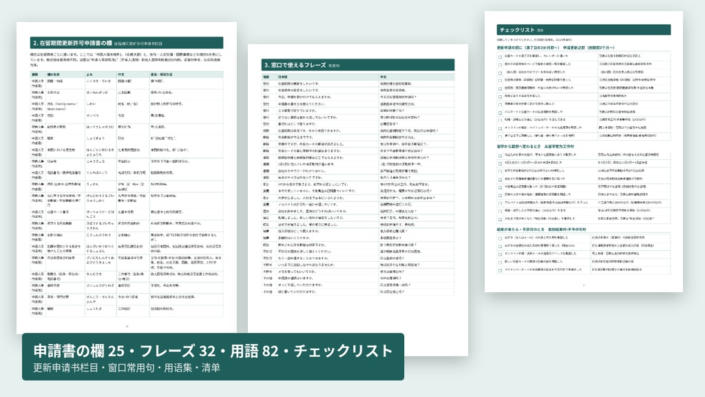 在留期間更新・在留資格変更 手続き日中対訳ガイド|2026年10月の新手数料・特例期間・留学→就労【中国語/PDF・期限が出るExcel】