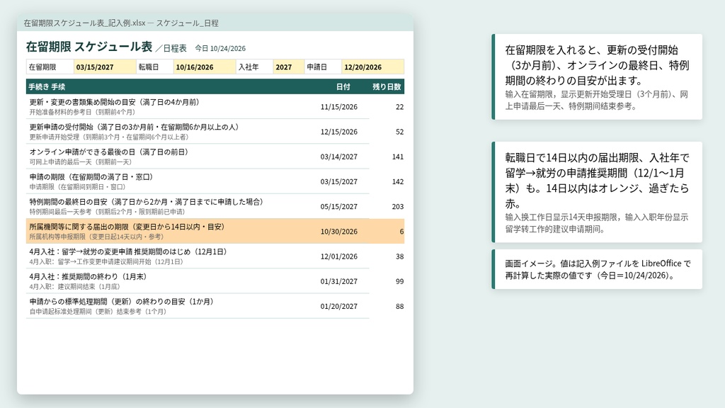 在留期間更新・在留資格変更 手続き日中対訳ガイド|2026年10月の新手数料・特例期間・留学→就労【中国語/PDF・期限が出るExcel】