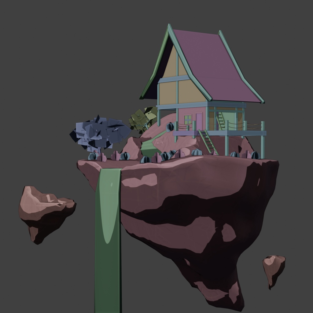 【3Dモデル】浮島+小屋セット(スタイライズ調)