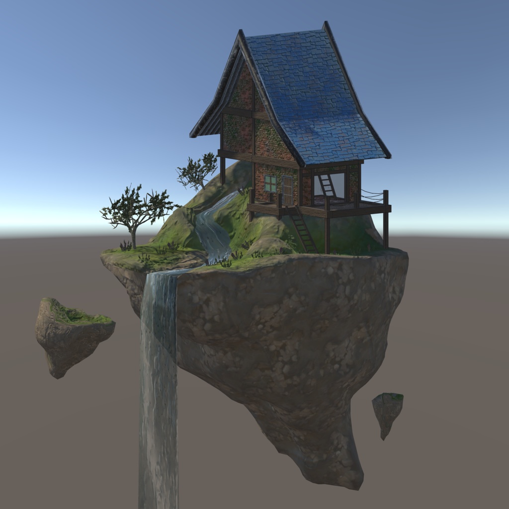 【3Dモデル】浮島+小屋セット(スタイライズ調)
