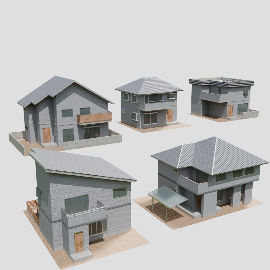 【3DModel】住宅街セット01(5軒まとめて)【郊外の街】|Suburban Japan:Housing Set 01