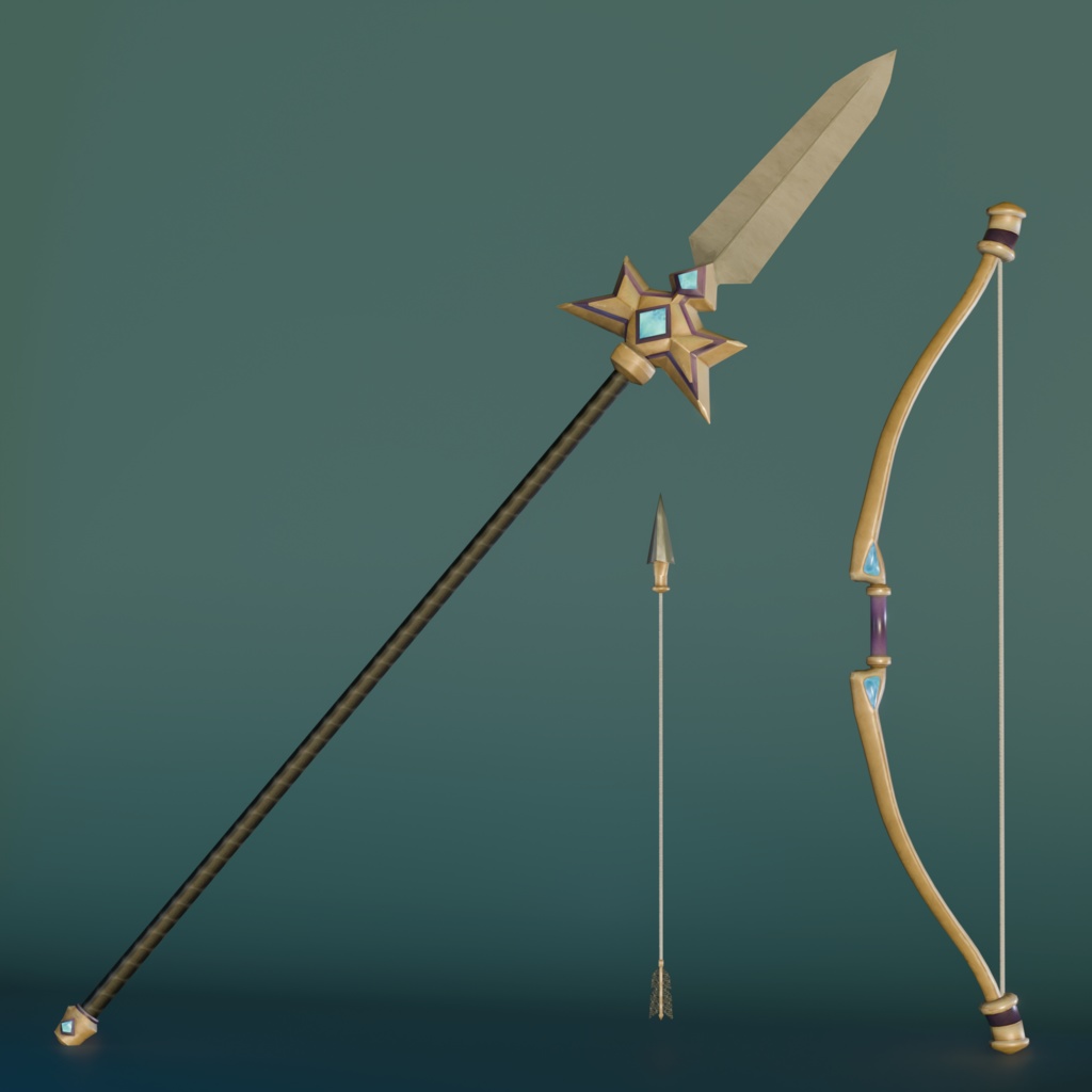 【3Dモデル】伝説の武器シリーズ(片手剣・鞘・両手剣・槍・弓・矢)