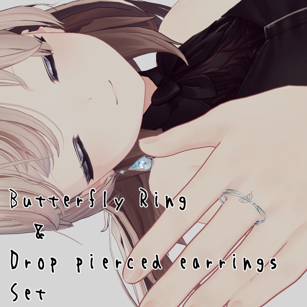 Butterfly ring & Drop pierced earrings  SET