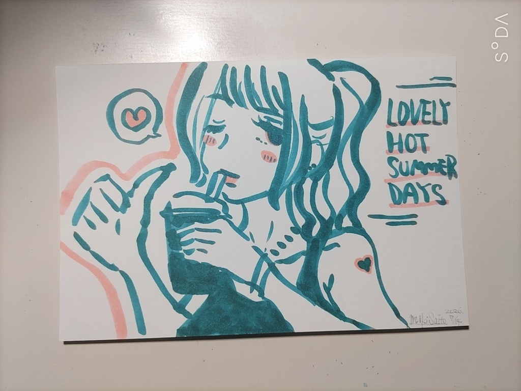 【寄付グッズ】1点ものドローイングポストカード(1)LOVELY HOT SUMMER DAYS