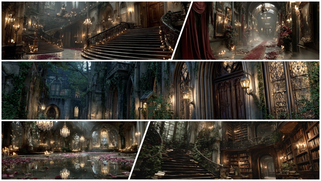 黒薔薇の廃館パック – Gothic Black Rose Mansion Background Set – TRPG・ホラー背景素材集（10枚セット・商用利用可）