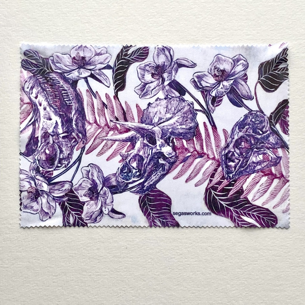 恐竜の骨イラストと植物のパターン メガネ拭き