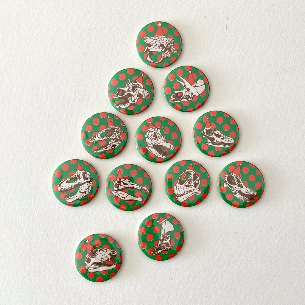 古生物クリスマスカラー φ44mm缶マグネット