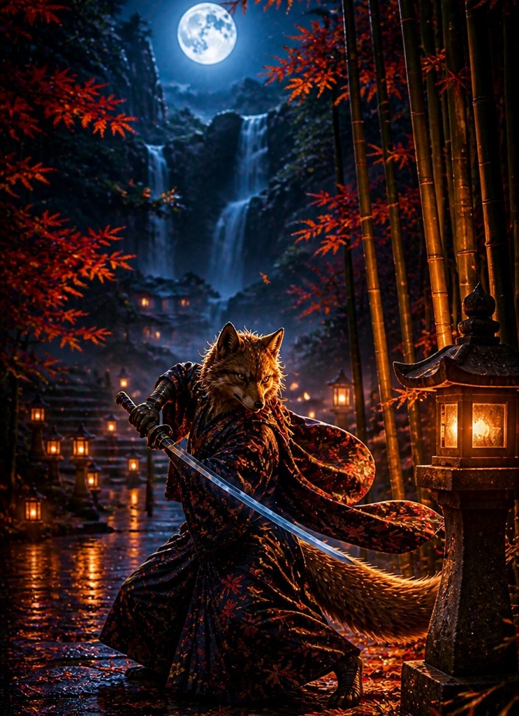 蒼炎の狐サムライ-月影紅葉-