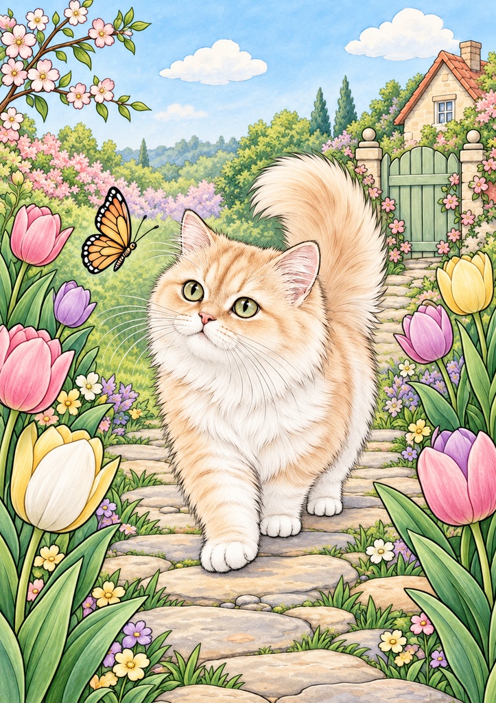短足ミヌエットちゃんと四季の花