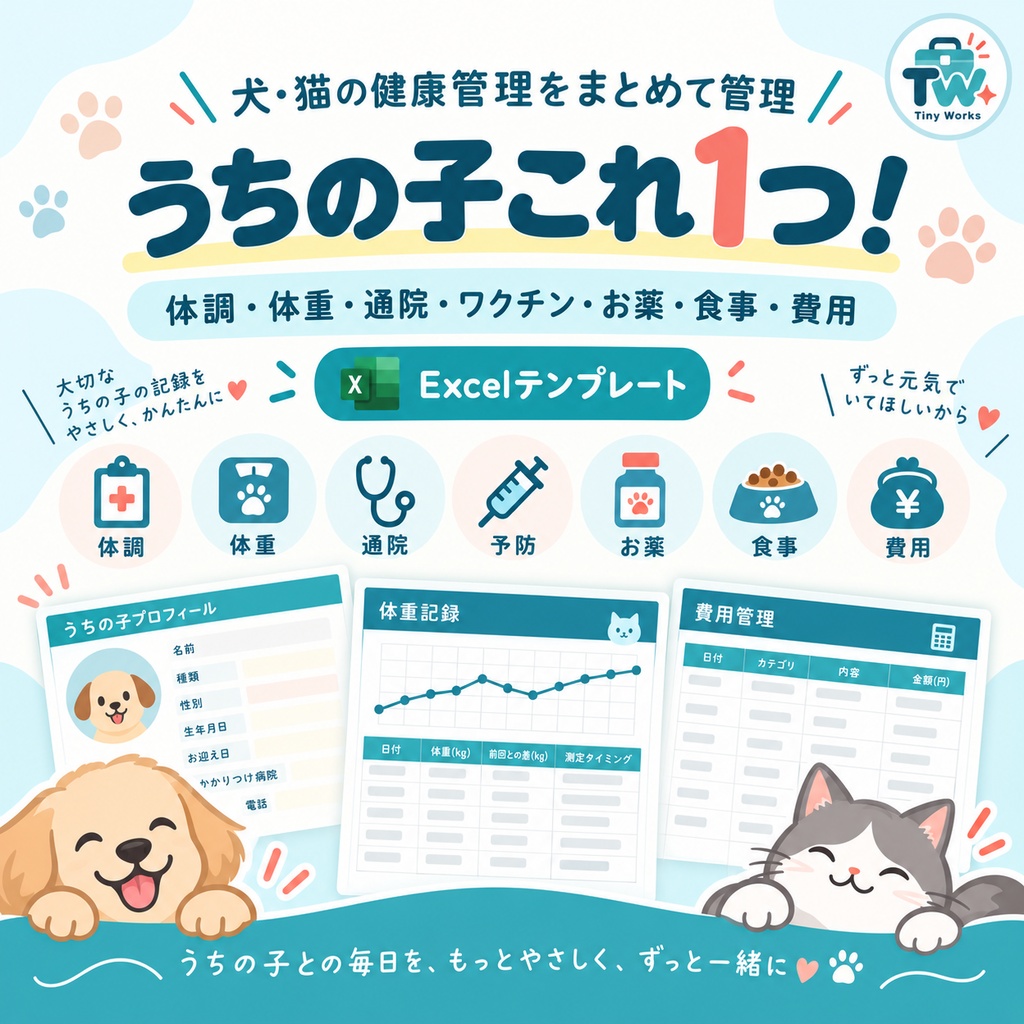 うちの子これ1つ|体調・体重・通院・ワクチン・お薬・費用をまとめて管理できるExcelテンプレート