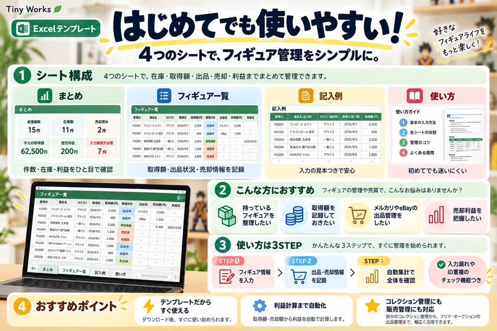 フィギュア管理表|在庫・取得額・出品・売却・利益をまとめて管理できるExcelテンプレート