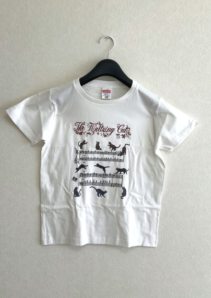 子猫のワルツ　楽譜柄　レディースTシャツ　Lサイズ　ホワイト　