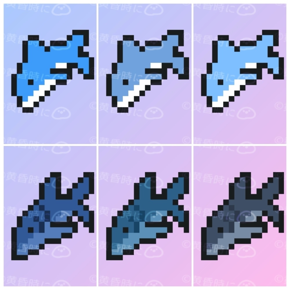 イルカとサメ【全12枚】【ドット絵アイコン・素材】