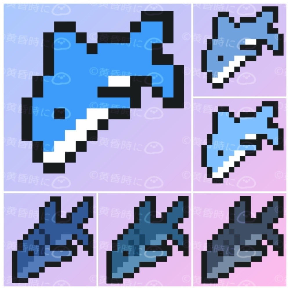 イルカとサメ【全12枚】【ドット絵アイコン・素材】