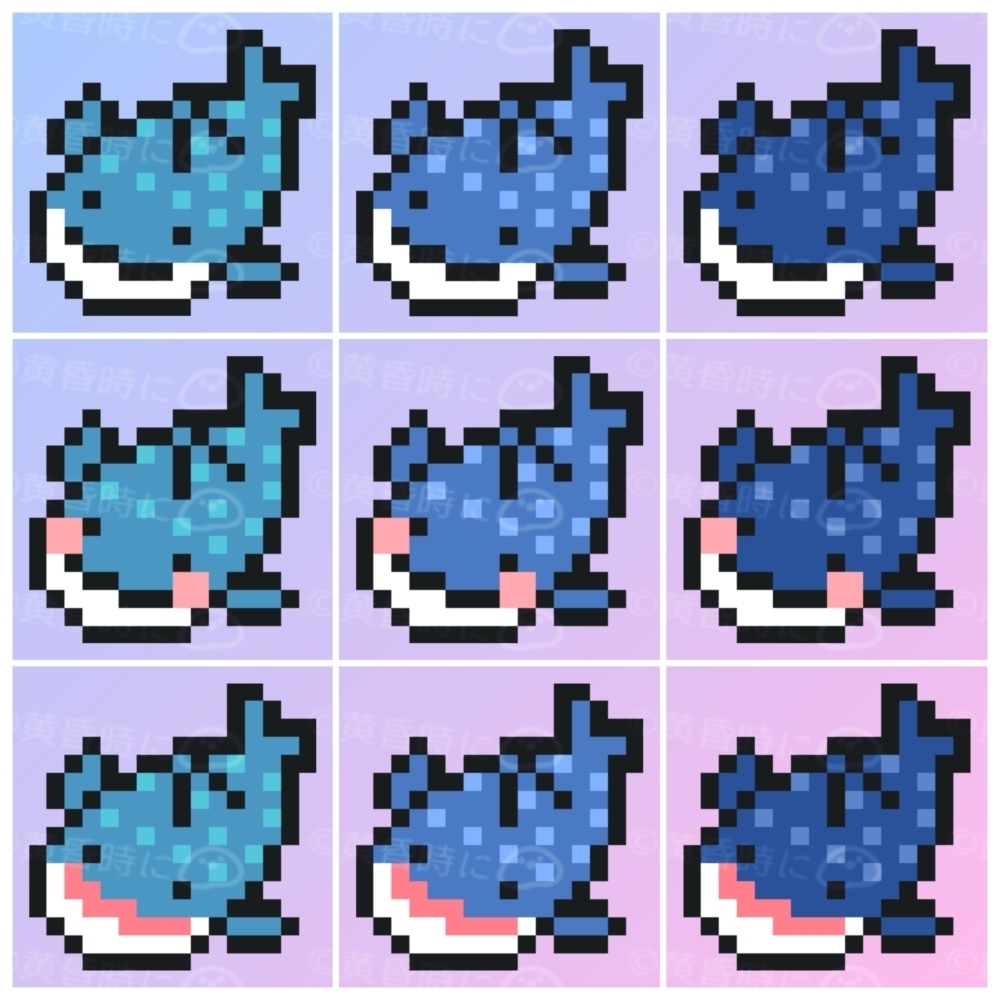 ジンベイザメ【全18枚】【ドット絵アイコン・素材】