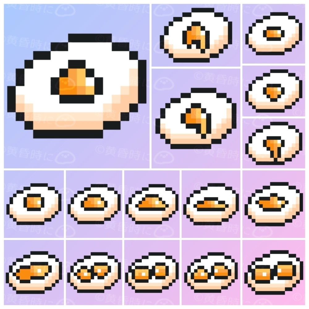目玉焼き【全32枚】【ドット絵アイコン・素材】