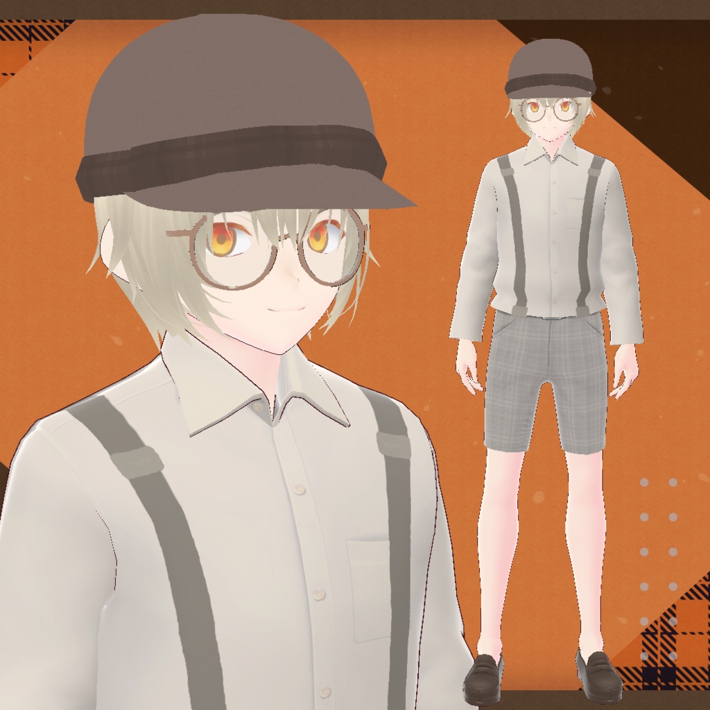 【無料】帽子&サスペンダーセット(レトロ風)【VRoid カスタムアイテム】