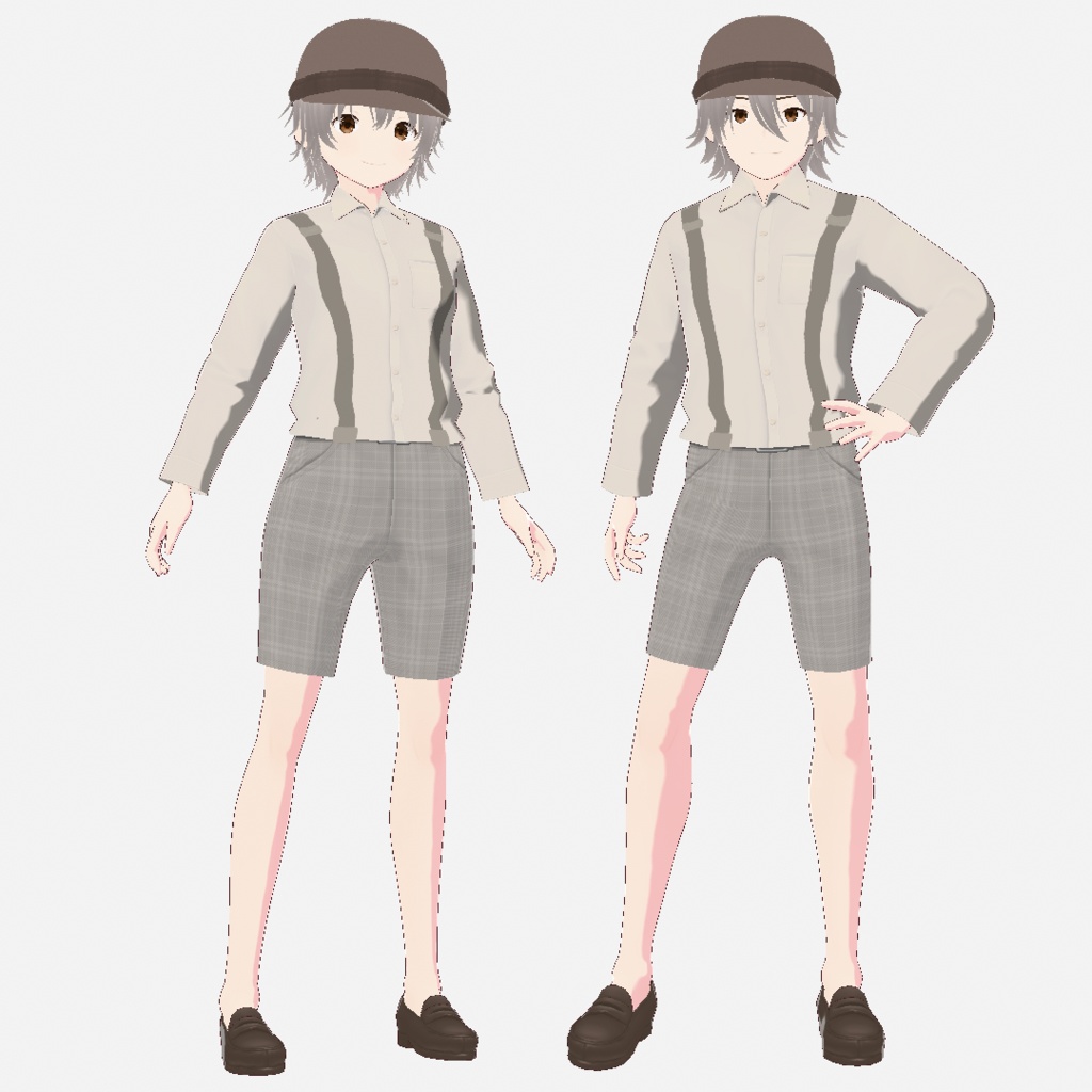 【無料】帽子&サスペンダーセット(レトロ風)【VRoid カスタムアイテム】