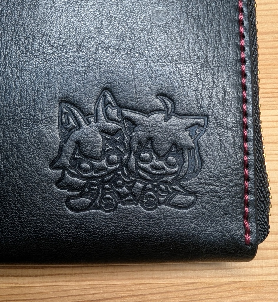 【非公式】フブミオのイラスト押印入り、本革イタリアンレザーミニ財布(ミオカラーver)