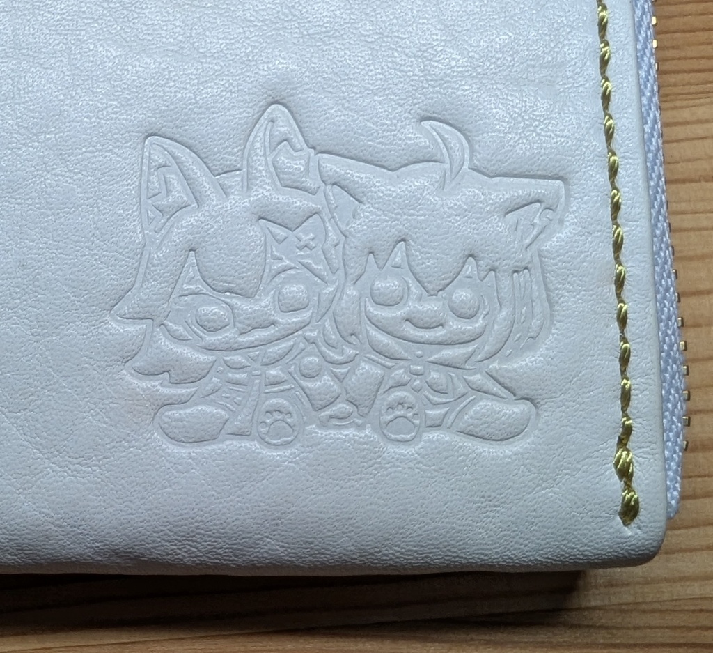 【非公式】フブミオのイラスト押印入り、本革イタリアンレザーミニ財布(フブキングダムカラーver)