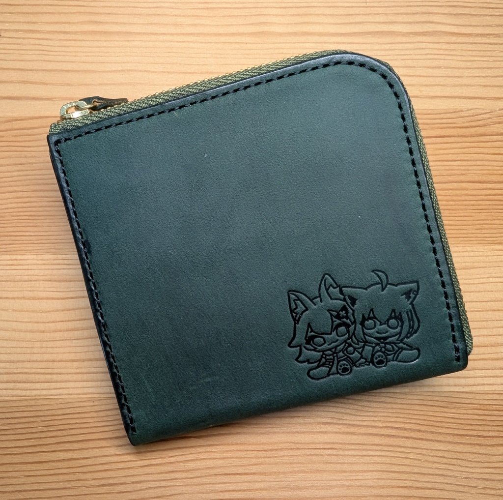 【非公式】フブミオのイラスト押印入り、本革イタリアンレザーミニ財布（ミオファの森カラーver）