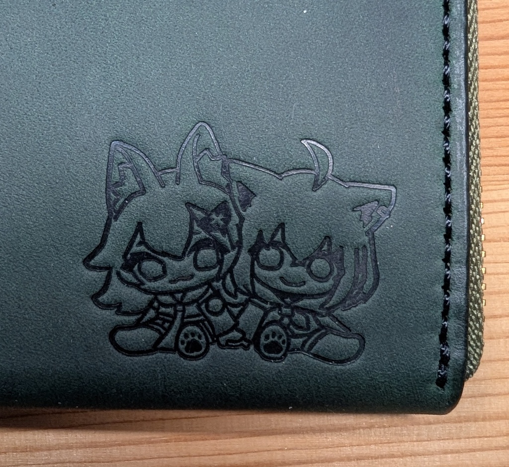 【非公式】フブミオのイラスト押印入り、本革イタリアンレザーミニ財布(ミオファの森カラーver)