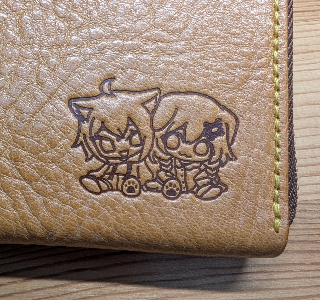 【非公式】おかころのイラスト押印入り、本革イタリアンレザーミニ財布(ころねカラーver)