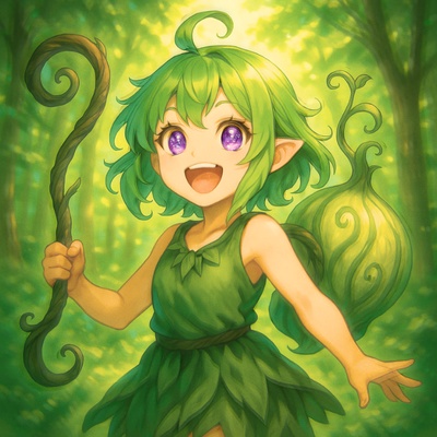 森の妖精アイコン - 元気な女の子キャラ