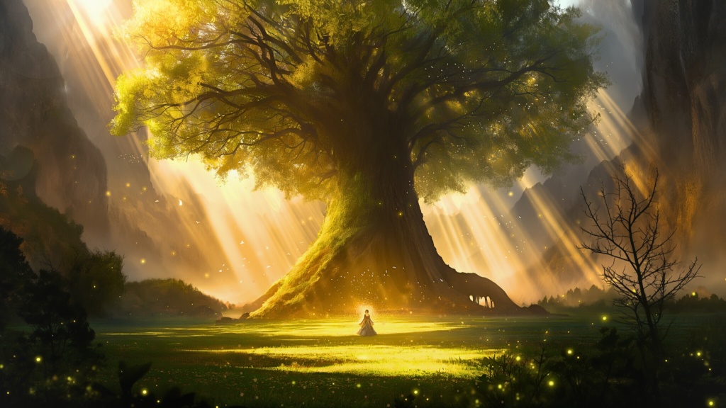 光と水の三景 3点セット — 白竜・世界樹・プール(16:9 背景)