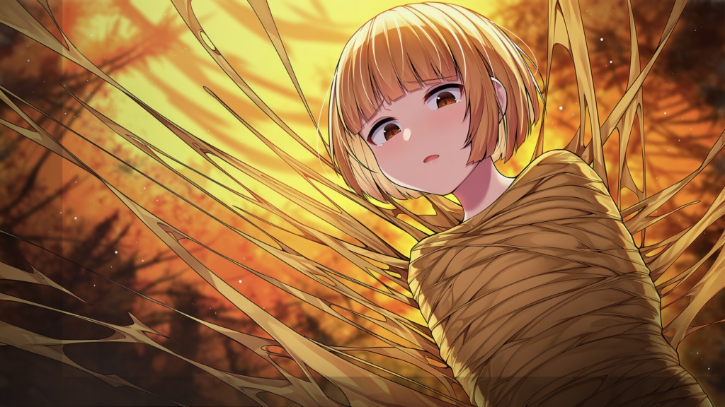 残光のドラマ 16:9 背景3点セット ─ 秋空ジャンプ/廃墟の戦士/黄昏の繭