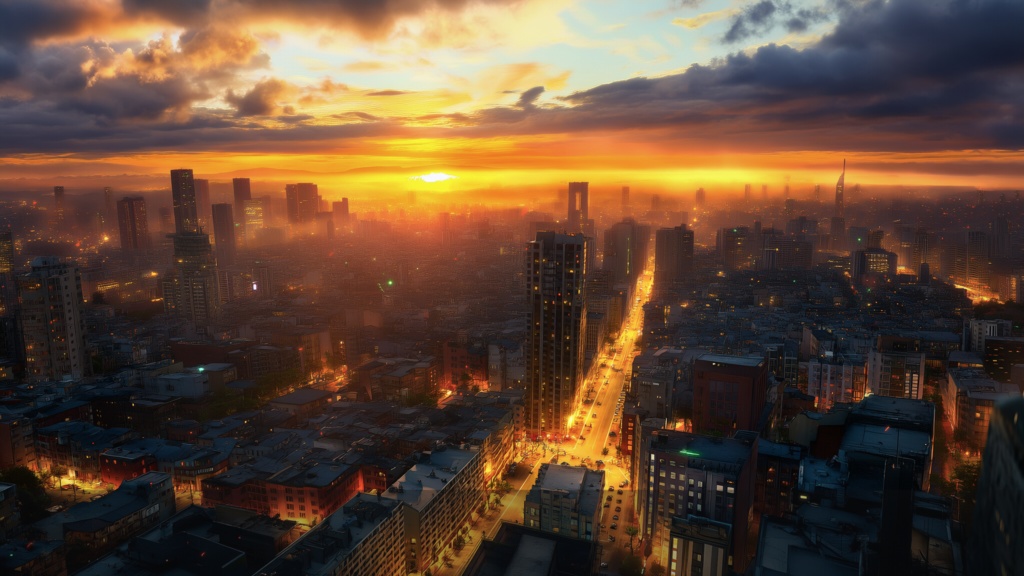 黄金時間の三景 ― 光の森/落ちる塔/黄昏シティ(背景3枚セット)