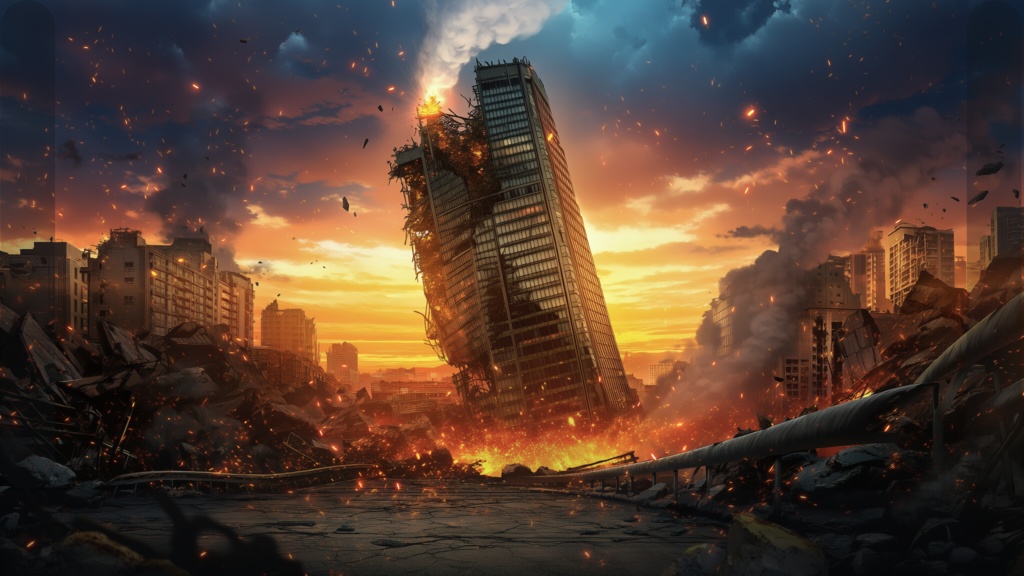 黄金時間の三景 ― 光の森/落ちる塔/黄昏シティ(背景3枚セット)