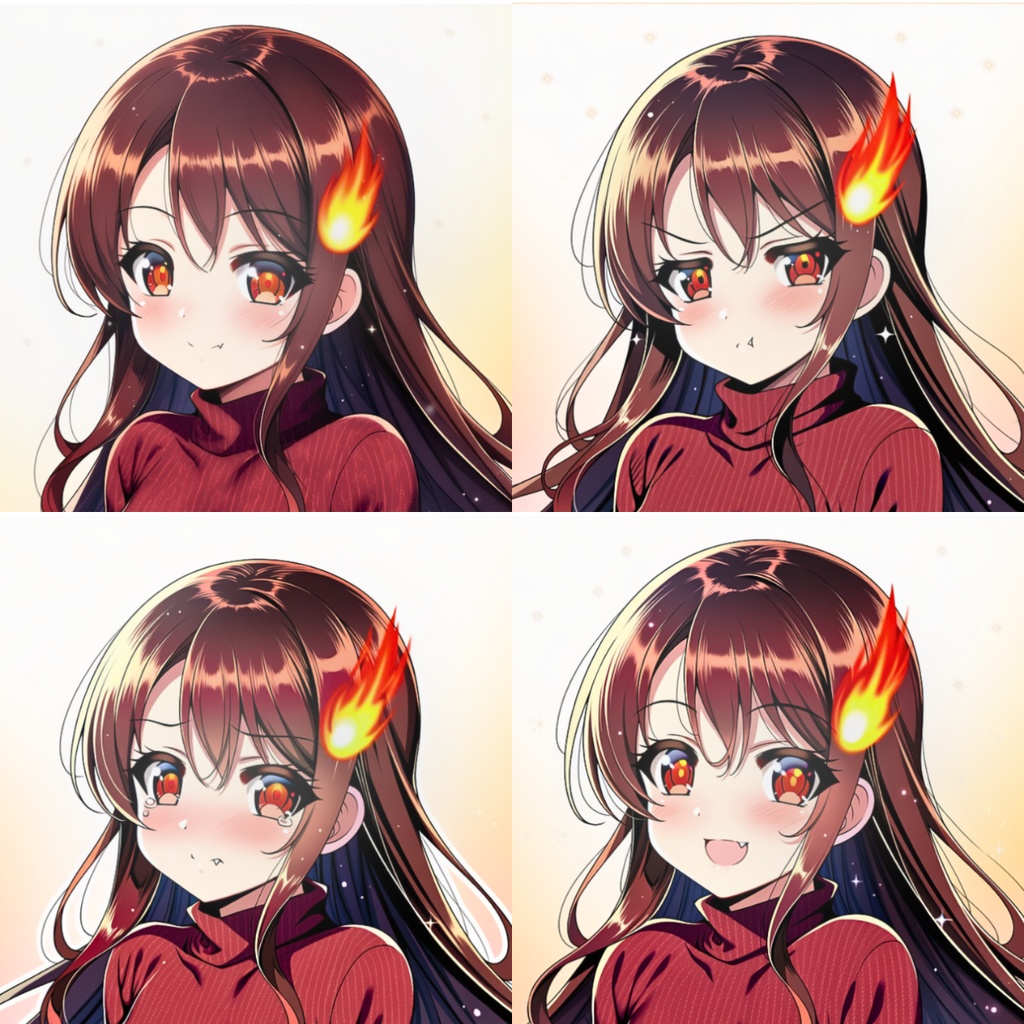 Fire Spirit Girl 表情コレクション — 4 Emotion Icons Pack