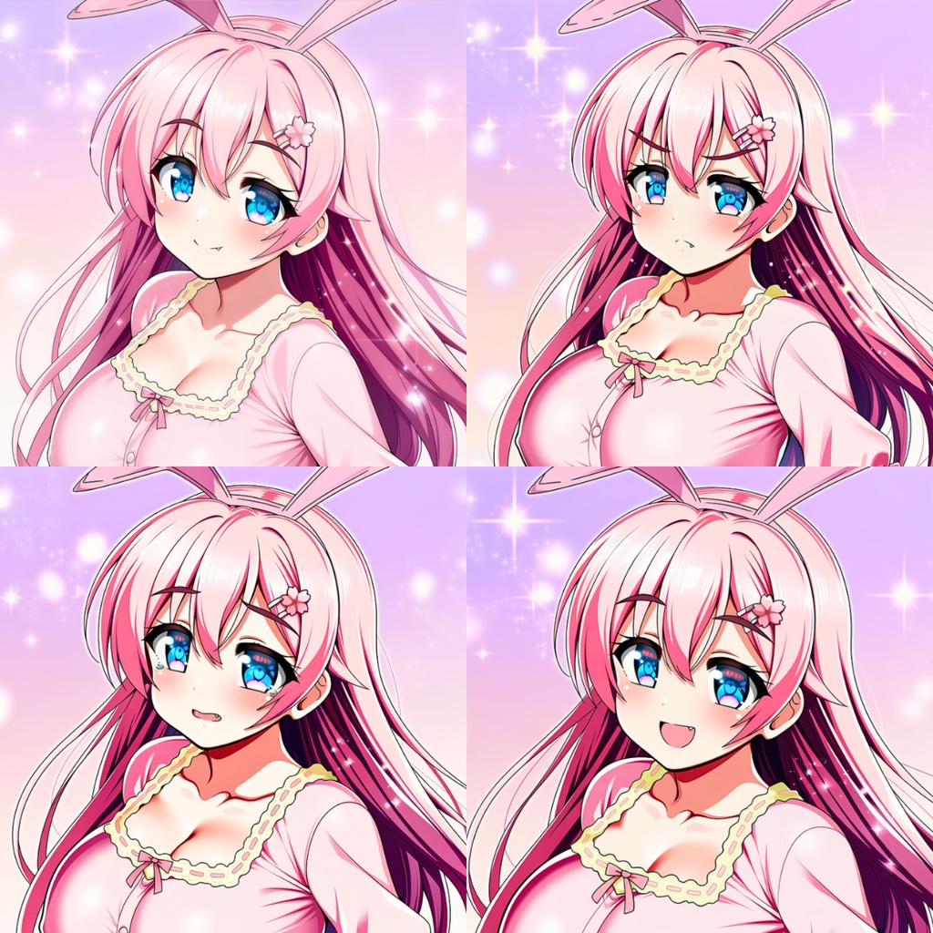 うさみみ彼女の4表情セット《ほほえみ／えがお／なみだ／ぷくっ》