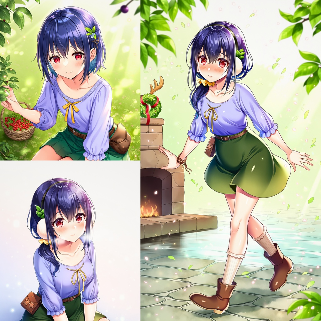 森の季節めぐり — 自然と微笑む彼女の3枚セット