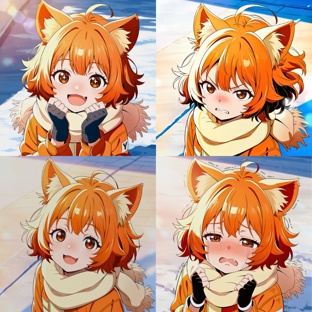 犬耳少女アイコン素材セット｜表情差分4種【怒り・笑顔・号泣】