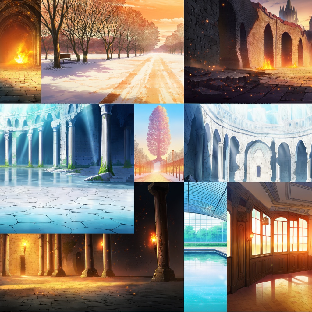 幻想背景画集|冬灯り・遺跡・水鏡の9景