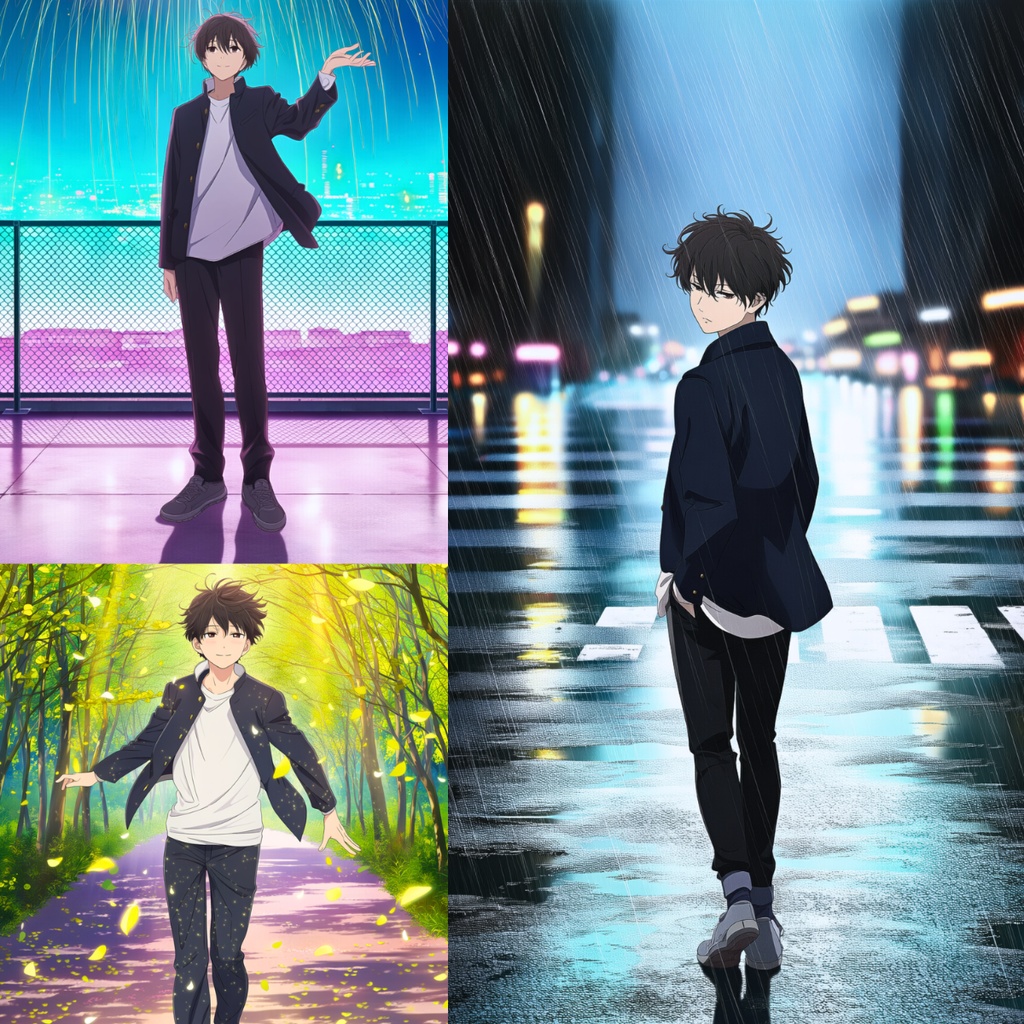 愛斗 シーン別イラストセット【木漏れ日・花火・雨夜】