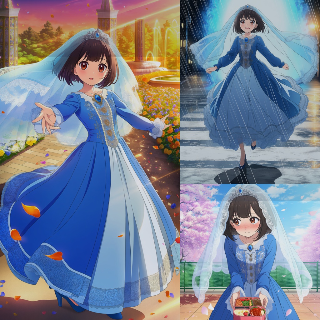 瑠香イラスト3枚セット｜春風・雨夜・王城庭園の幼なじみ姫