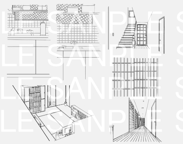 畳部屋・キッチン・廊下・庭・風呂セット/28カット