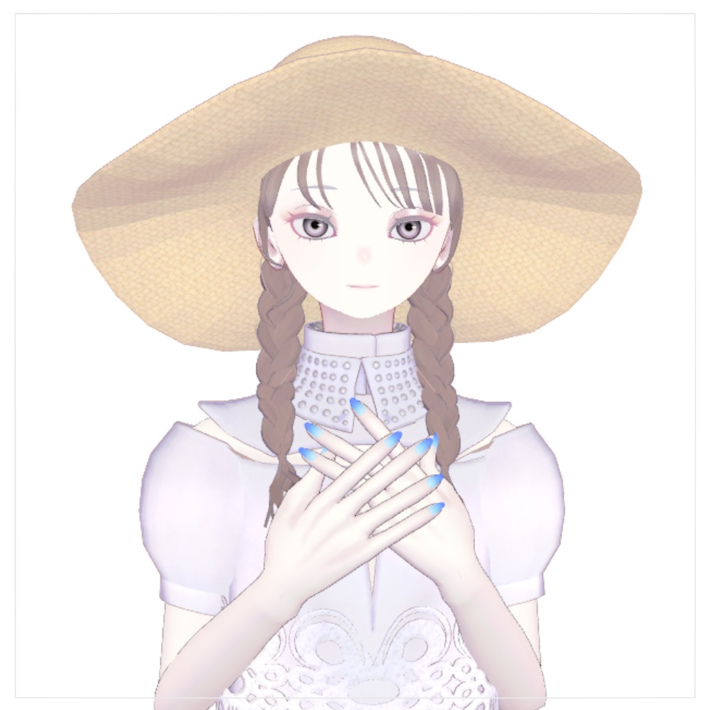 【3Dアクセサリー】麦わら帽子・三つ編みヘア(Pochi対応)