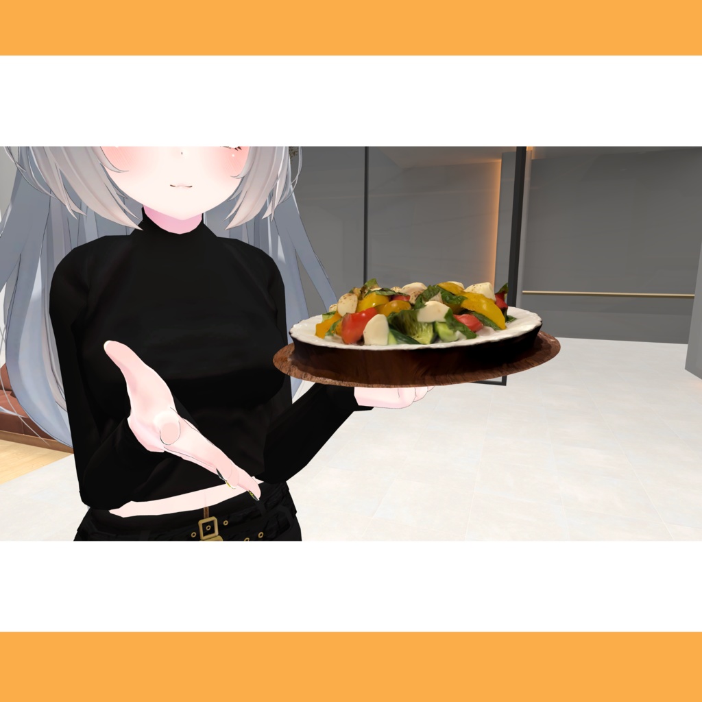 【VRChat向け】カプレーゼ(丸皿)・トマトとモッツァレラのサラダ/caprese salad