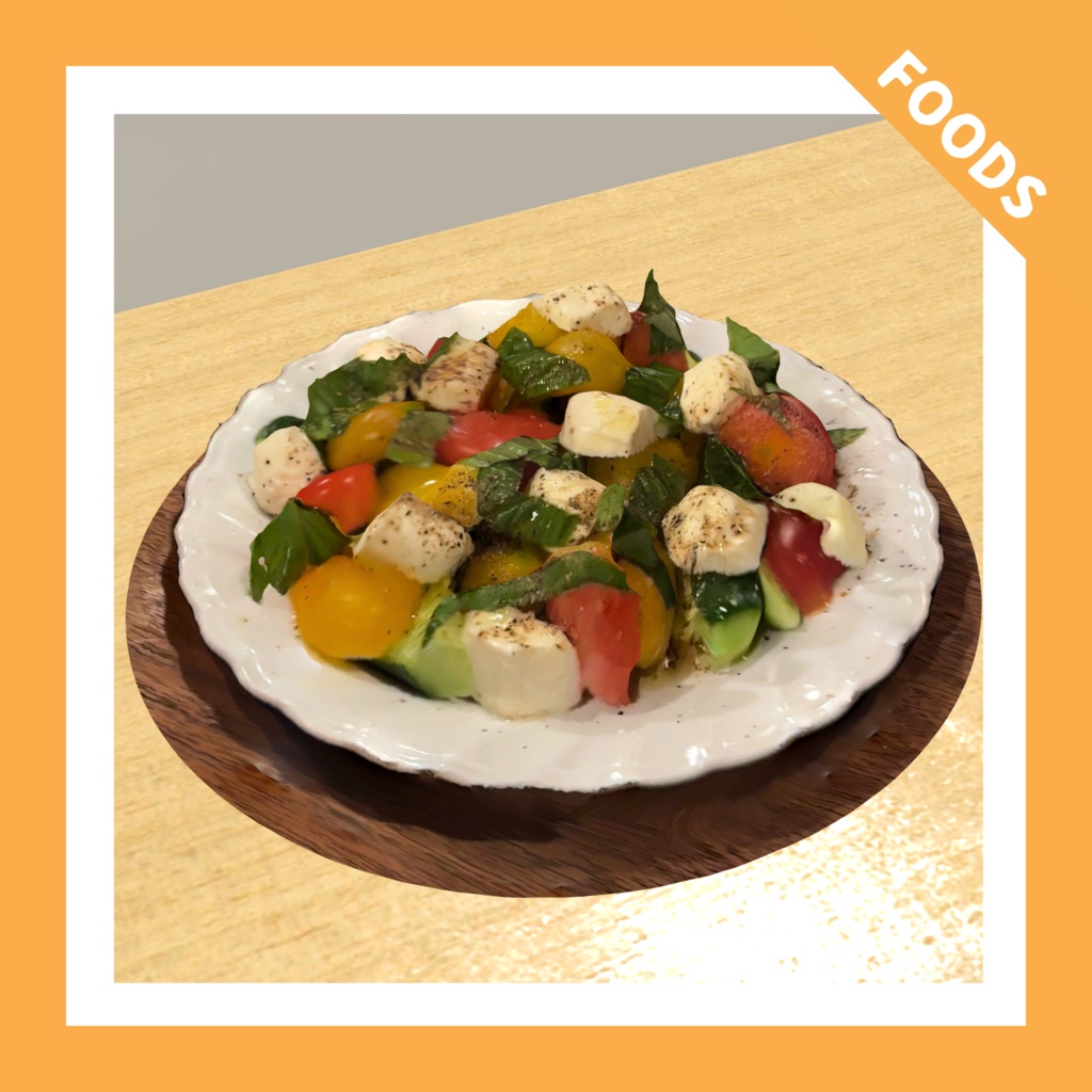【VRChat向け】カプレーゼ（丸皿）・トマトとモッツァレラのサラダ/caprese salad