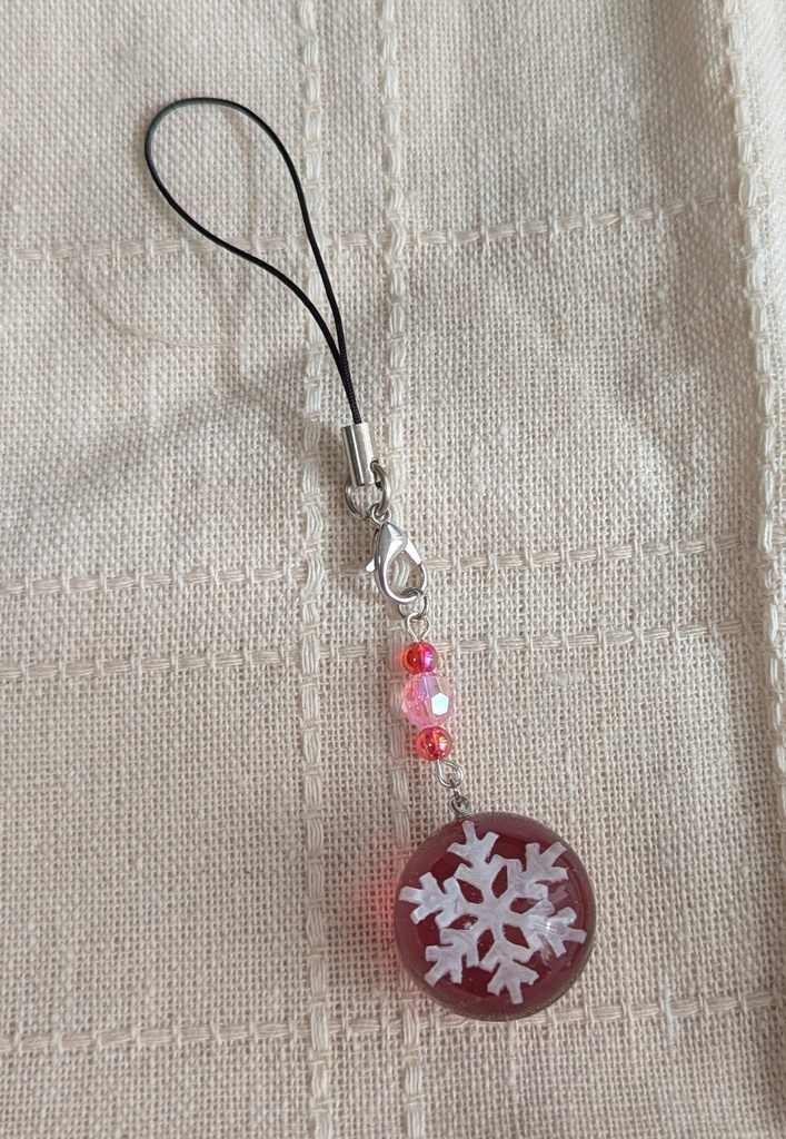 オーナメント風　雪の結晶ストラップ（赤）