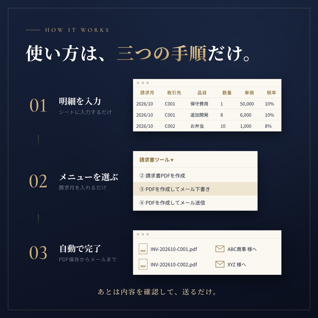 【インボイス対応】請求書を自動作成・PDF化・メール一括送信|Googleスプレッドシート用ツール
