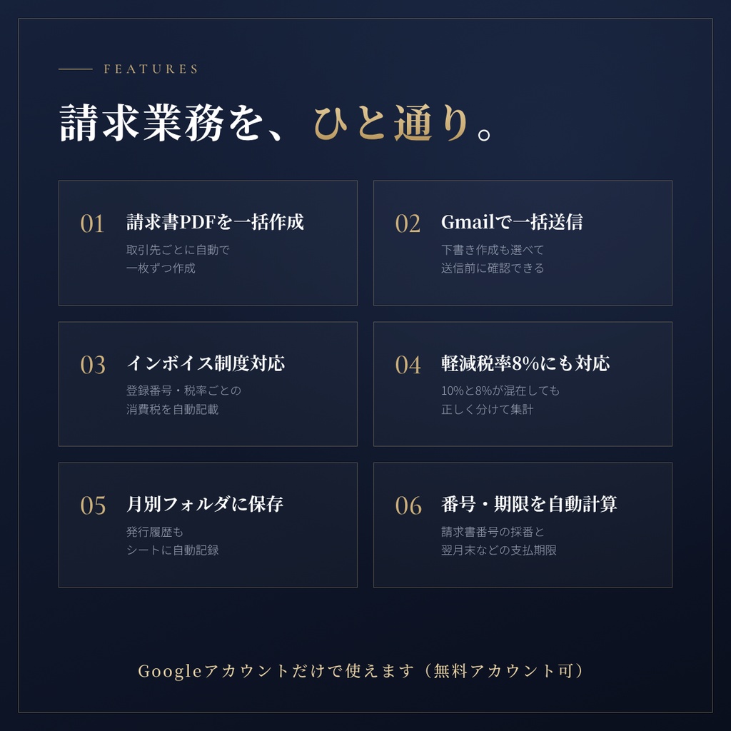 【インボイス対応】請求書を自動作成・PDF化・メール一括送信|Googleスプレッドシート用ツール