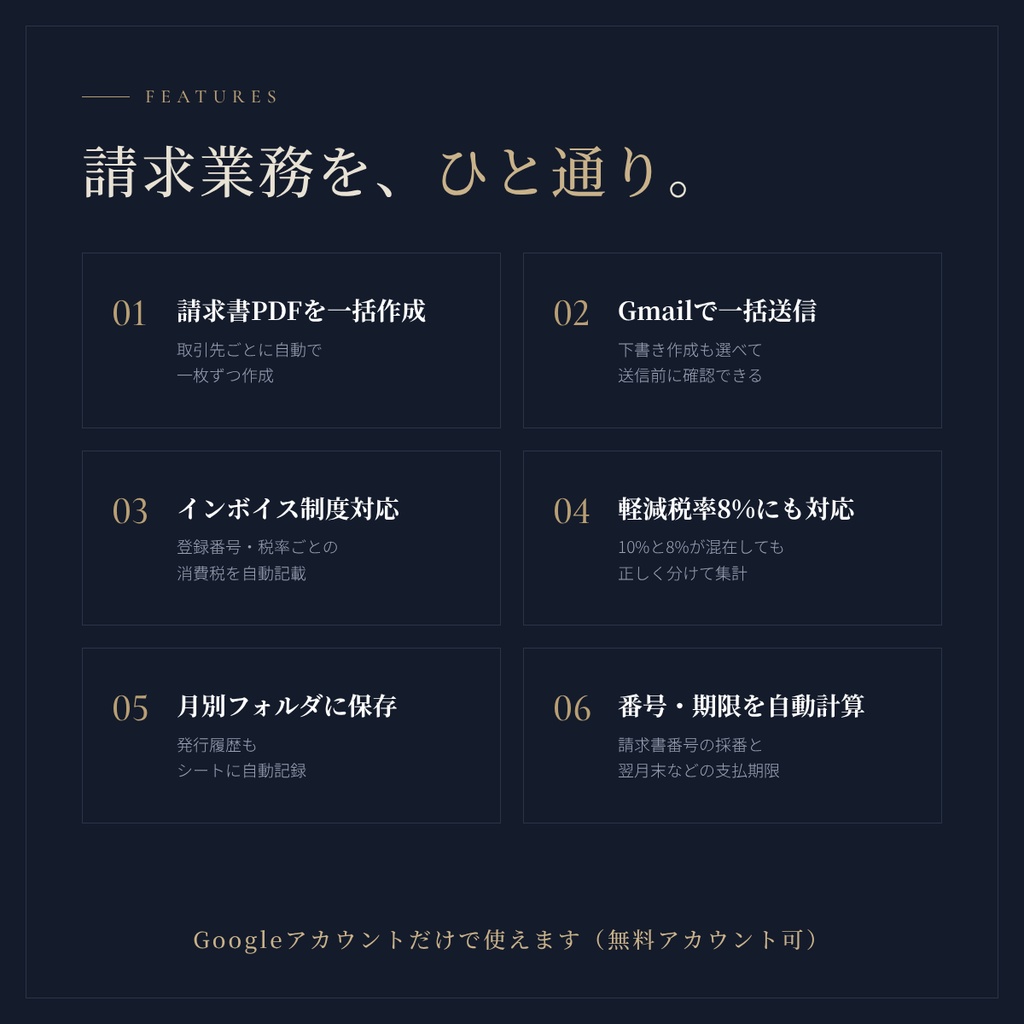 【無料お試し版】請求書を自動作成・PDF化|インボイス対応 Googleスプレッドシート用ツール