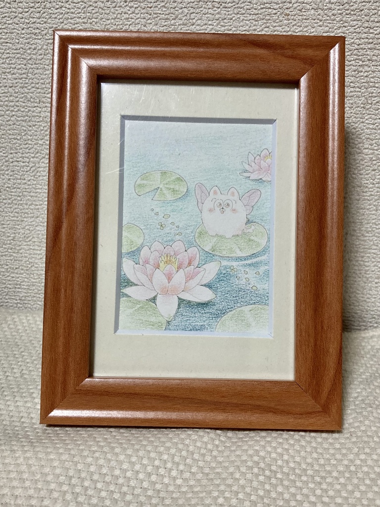 妖精チワ　額装イラスト（睡蓮）