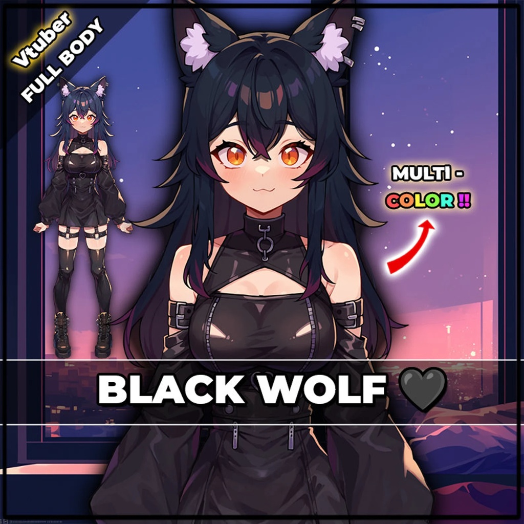 【Live2Dモデル】BLACK WOLF GIRL - Premade VTuber model 5 Expressions