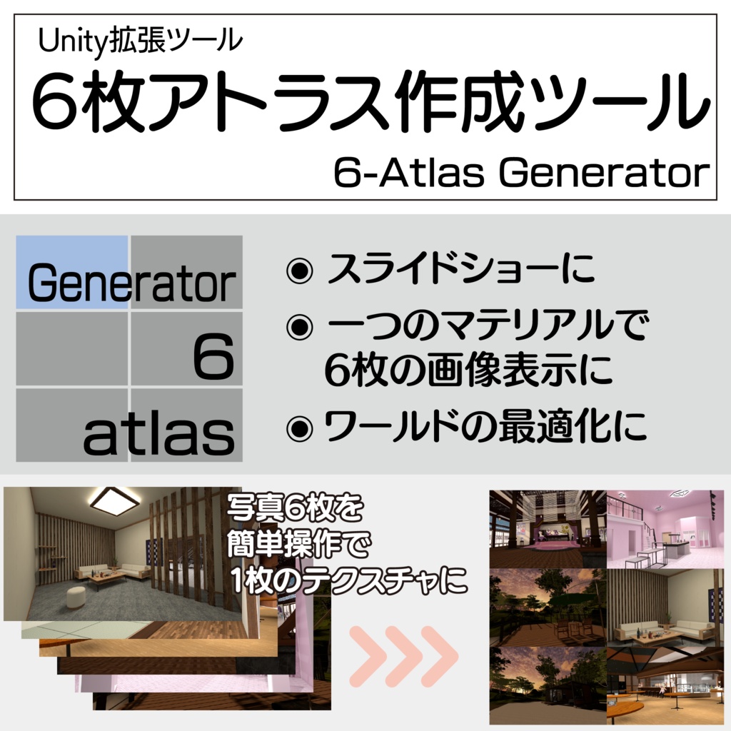 [VRChat想定]6スロット画像アトラス化ツール「Six-Atlas Generator」